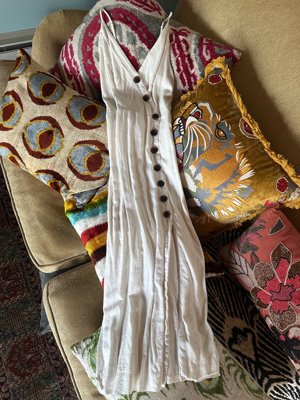 Urban Outfitters Ivory Linen Button Down Midi Dress XS